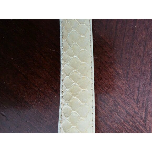 Genuine Snakeskin Leather Belt Silver Buckle Cream/Off White Exotic Accessory L - Picture 3 of 8